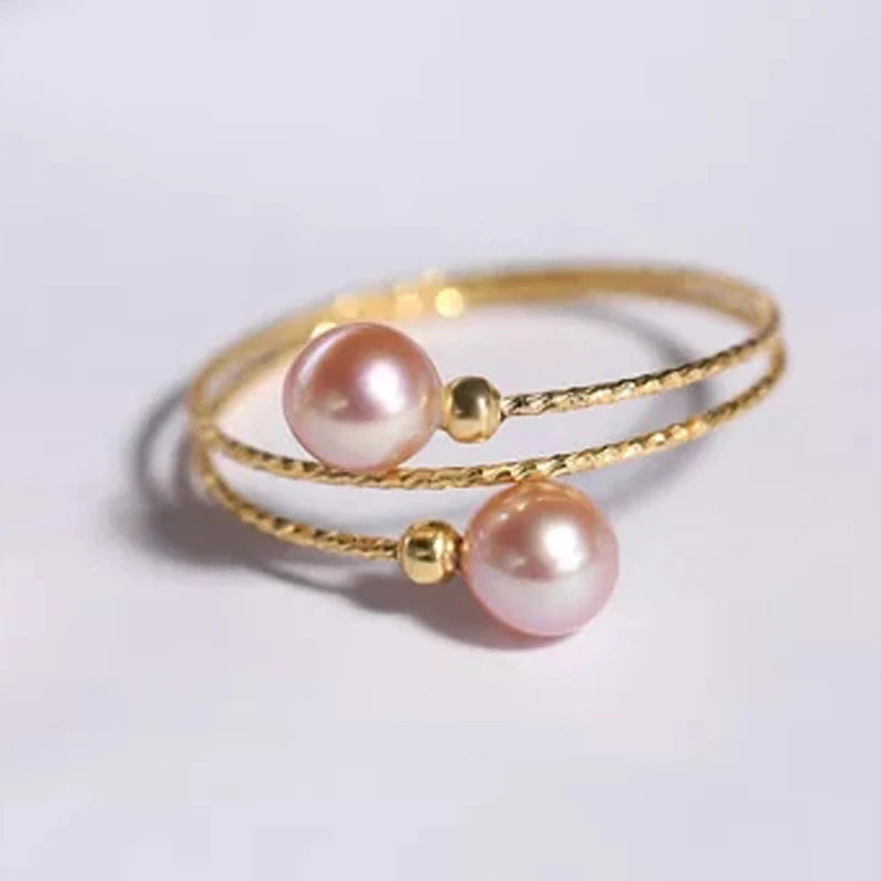 NYMPH Real 18K Yellow Gold Ring Purple Natural Freshwater Pearl Ring Pure AU750 For Women Fine Wedding Jewelry Gift J500