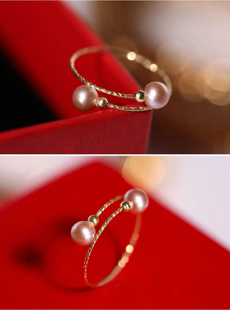 NYMPH Real 18K Yellow Gold Ring Purple Natural Freshwater Pearl Ring Pure AU750 For Women Fine Wedding Jewelry Gift J500