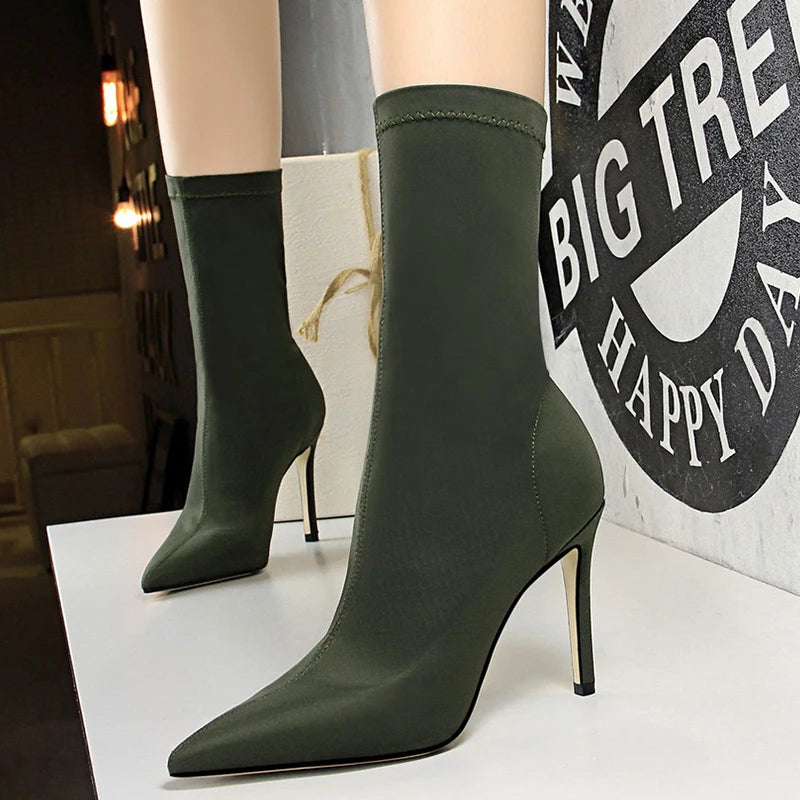 BIGTREE Shoes Women Boots Fashion Ankle Boots Pointed Toe Stretch Boots Autumn Stiletto Socks Boots High Heels Ladies Shoes 2026