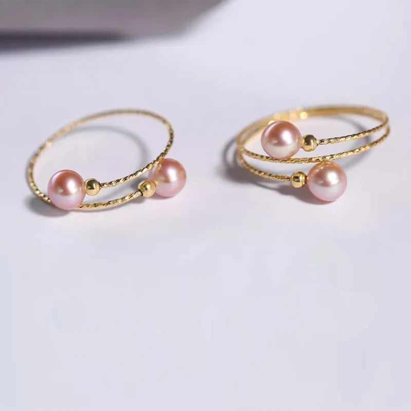 NYMPH Real 18K Yellow Gold Ring Purple Natural Freshwater Pearl Ring Pure AU750 For Women Fine Wedding Jewelry Gift J500