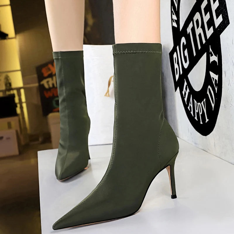 BIGTREE Shoes Women Boots Fashion Ankle Boots Pointed Toe Stretch Boots Autumn Stiletto Socks Boots High Heels Ladies Shoes 2026