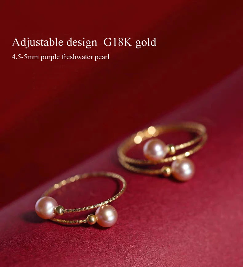NYMPH Real 18K Yellow Gold Ring Purple Natural Freshwater Pearl Ring Pure AU750 For Women Fine Wedding Jewelry Gift J500