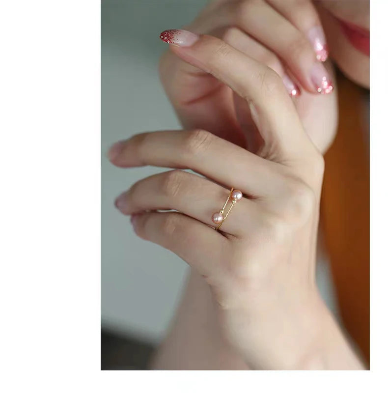 NYMPH Real 18K Yellow Gold Ring Purple Natural Freshwater Pearl Ring Pure AU750 For Women Fine Wedding Jewelry Gift J500