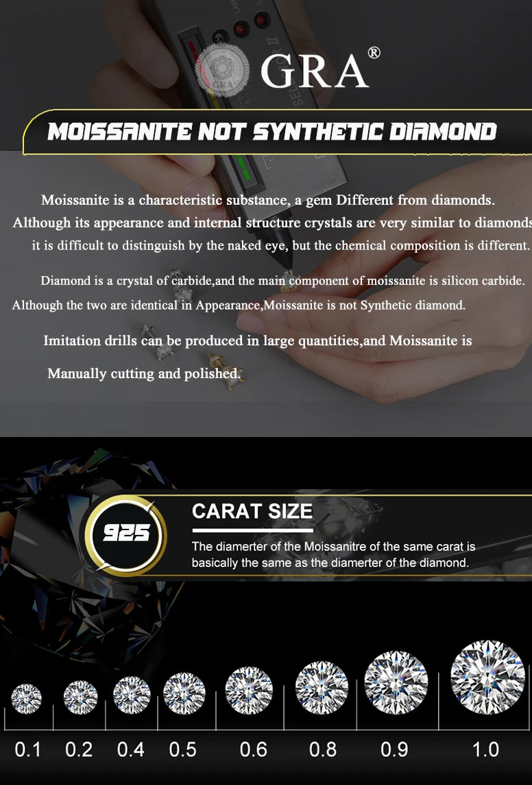 TUHE Classic Women Ring VVS1 D Color Moissanite Ring For Men Hip Hop Jewelry With Gra Certificate Pass Diamond Tester