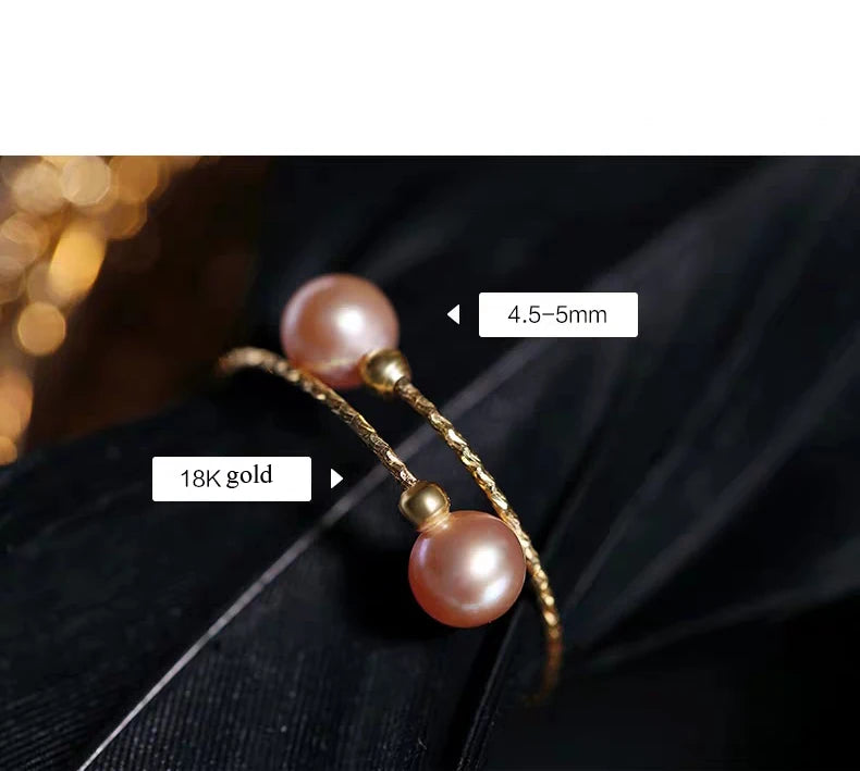 NYMPH Real 18K Yellow Gold Ring Purple Natural Freshwater Pearl Ring Pure AU750 For Women Fine Wedding Jewelry Gift J500