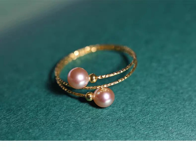 NYMPH Real 18K Yellow Gold Ring Purple Natural Freshwater Pearl Ring Pure AU750 For Women Fine Wedding Jewelry Gift J500
