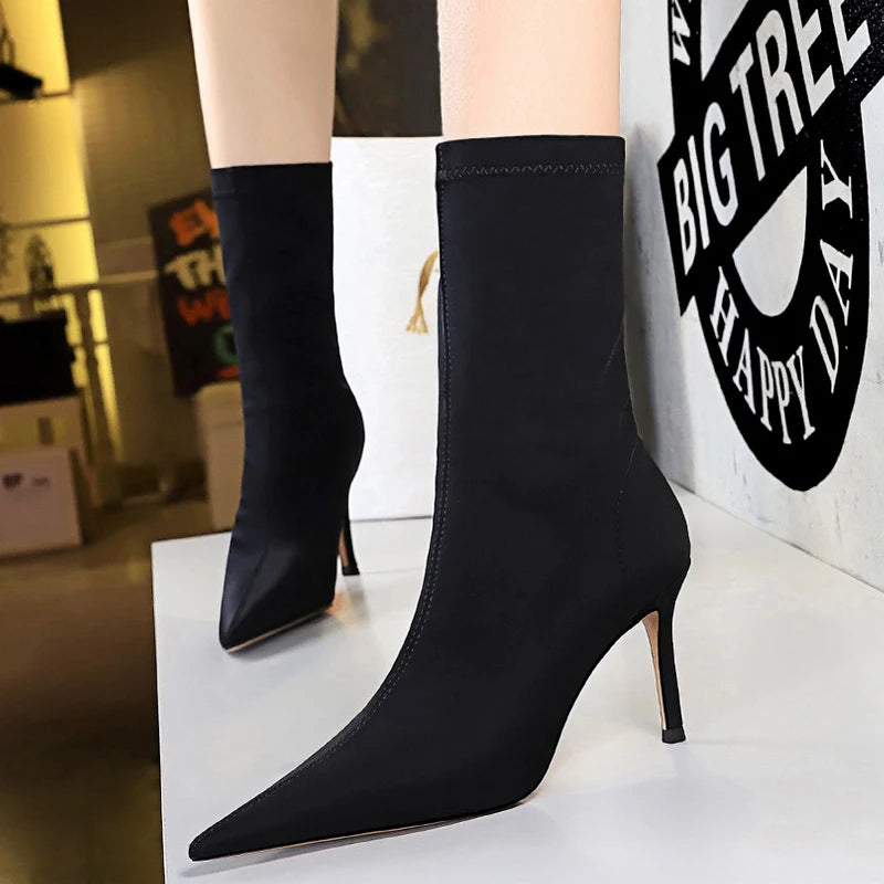 BIGTREE Shoes Women Boots Fashion Ankle Boots Pointed Toe Stretch Boots Autumn Stiletto Socks Boots High Heels Ladies Shoes 2026