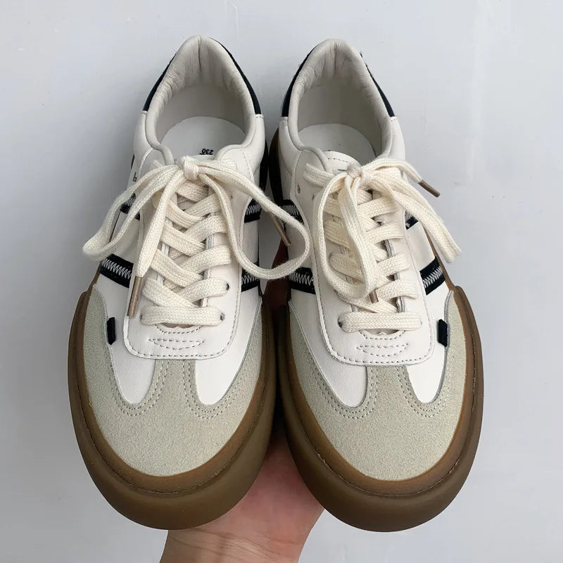 2026 Autumn New Luxury Shoes for Woman Classic Sneakers Women Leather Retro Low Cut Lace -up Casual Women Sneakers Plus Size 44