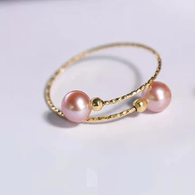 NYMPH Real 18K Yellow Gold Ring Purple Natural Freshwater Pearl Ring Pure AU750 For Women Fine Wedding Jewelry Gift J500