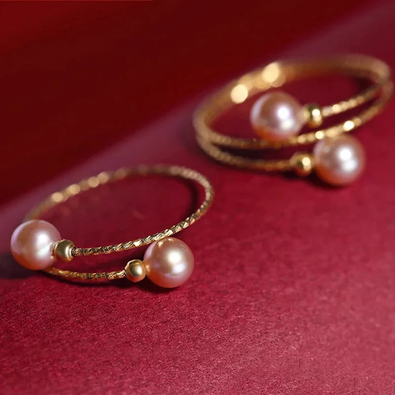 NYMPH Real 18K Yellow Gold Ring Purple Natural Freshwater Pearl Ring Pure AU750 For Women Fine Wedding Jewelry Gift J500
