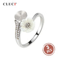 CLUCI 3pcs White Pure 925 Sterling Silver Flower Ring for Women Engagement Adjustable Flower Pearl Ring Mounting SR2074SB