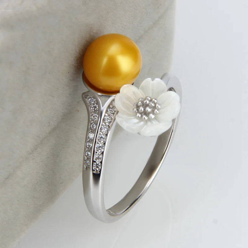 CLUCI 3pcs White Pure 925 Sterling Silver Flower Ring for Women Engagement Adjustable Flower Pearl Ring Mounting SR2074SB