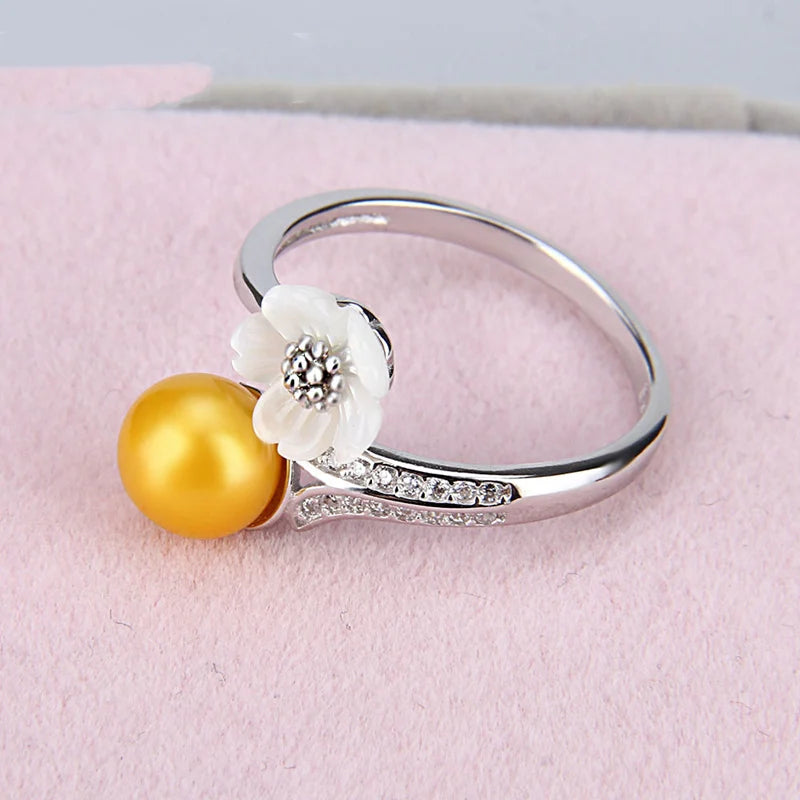 CLUCI 3pcs White Pure 925 Sterling Silver Flower Ring for Women Engagement Adjustable Flower Pearl Ring Mounting SR2074SB