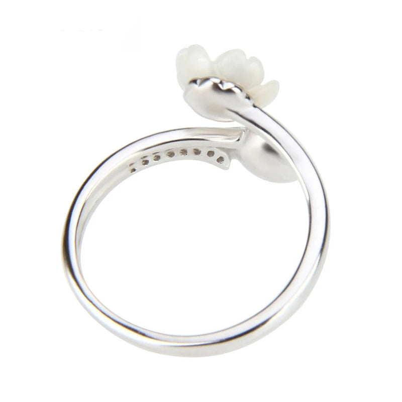 CLUCI 3pcs White Pure 925 Sterling Silver Flower Ring for Women Engagement Adjustable Flower Pearl Ring Mounting SR2074SB