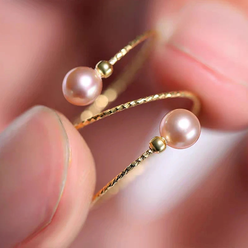 NYMPH Real 18K Yellow Gold Ring Purple Natural Freshwater Pearl Ring Pure AU750 For Women Fine Wedding Jewelry Gift J500