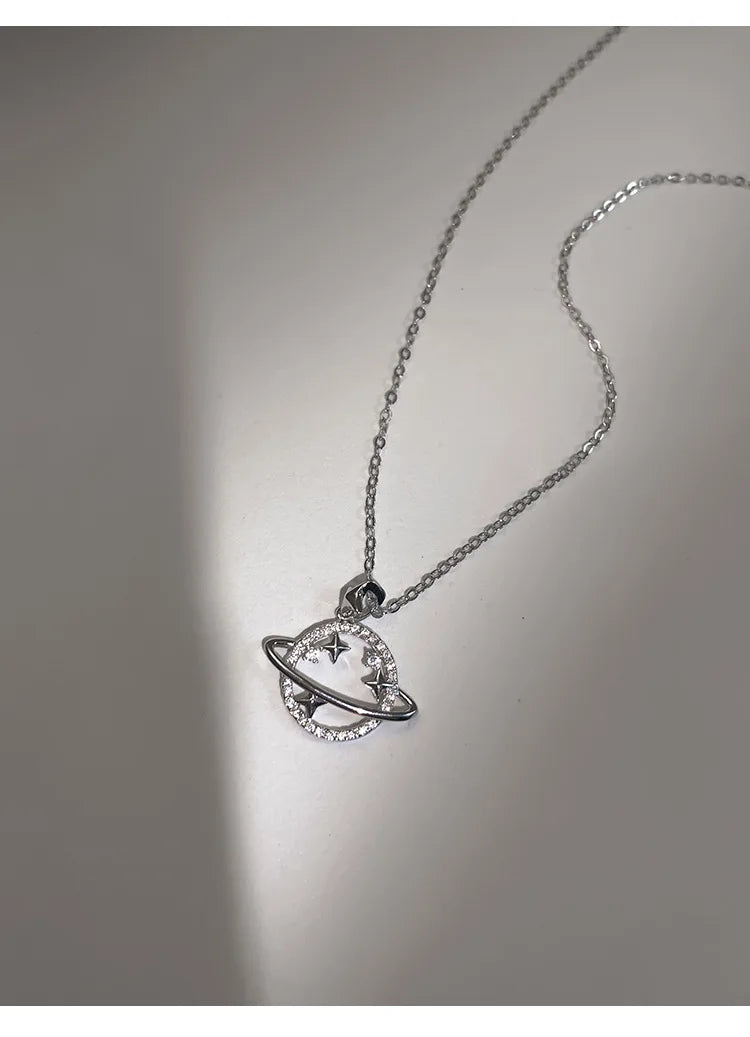 925 Sterling Silver Women Chain On The Neck Collarbone Necklace For Women Planet Star Zircon Pendant Chain Girl Jewelry Gift