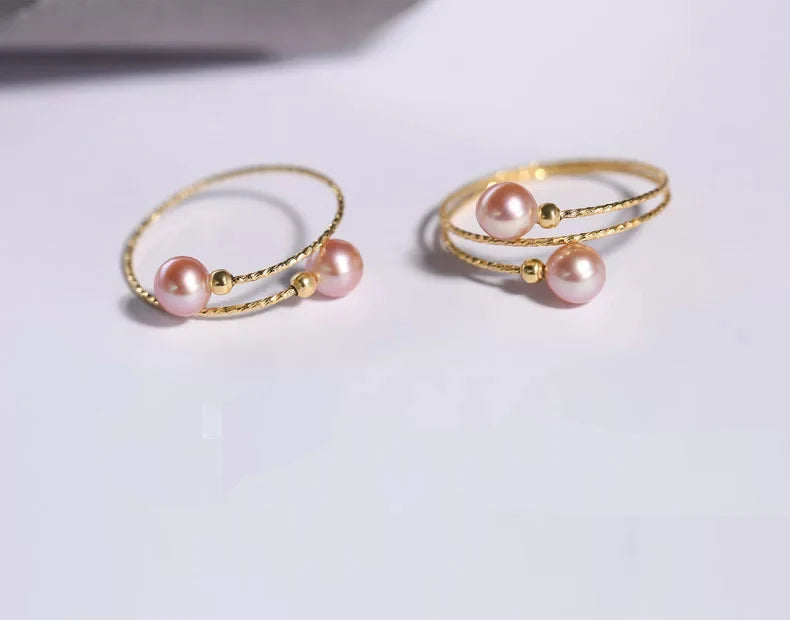 NYMPH Real 18K Yellow Gold Ring Purple Natural Freshwater Pearl Ring Pure AU750 For Women Fine Wedding Jewelry Gift J500