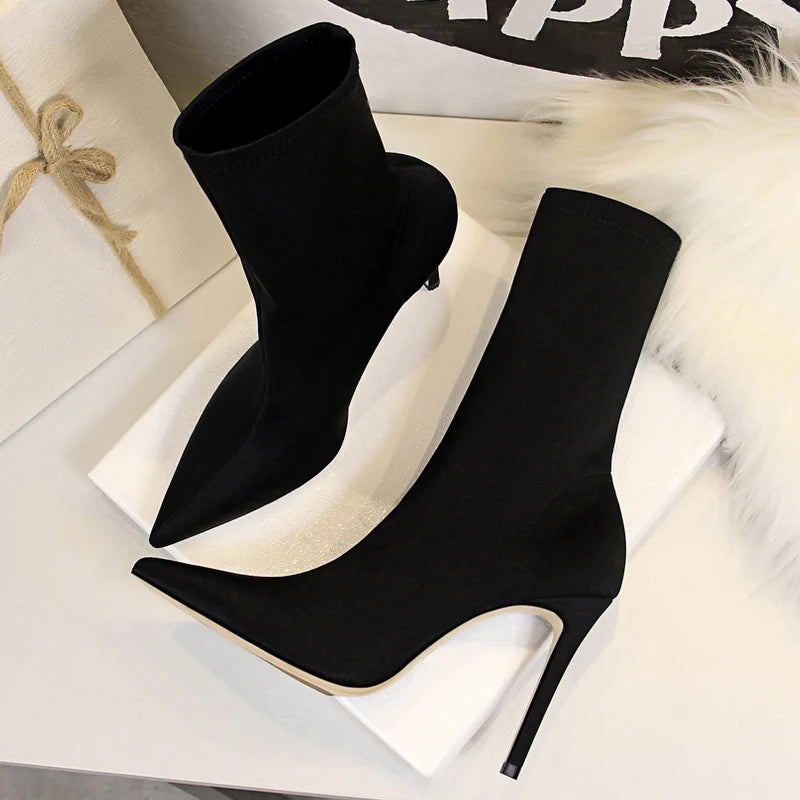 BIGTREE Shoes Women Boots Fashion Ankle Boots Pointed Toe Stretch Boots Autumn Stiletto Socks Boots High Heels Ladies Shoes 2026
