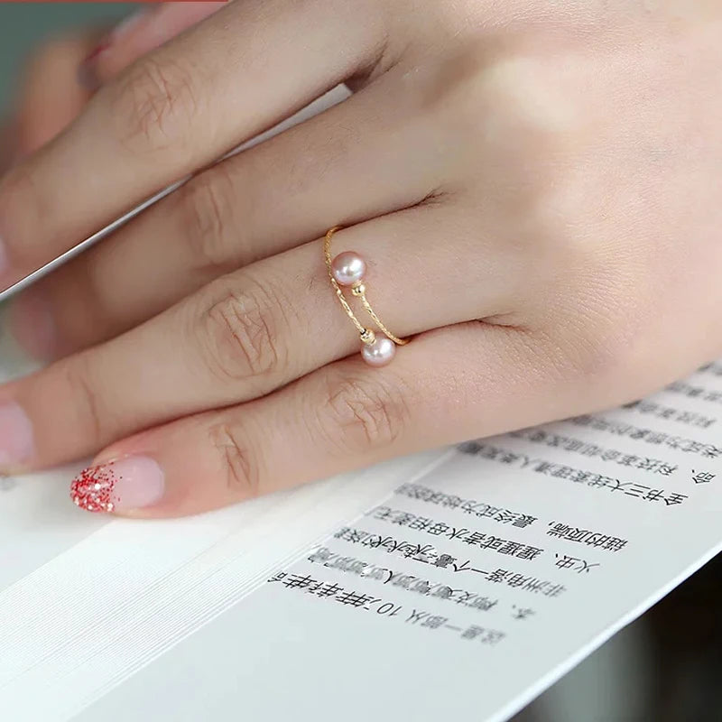 NYMPH Real 18K Yellow Gold Ring Purple Natural Freshwater Pearl Ring Pure AU750 For Women Fine Wedding Jewelry Gift J500