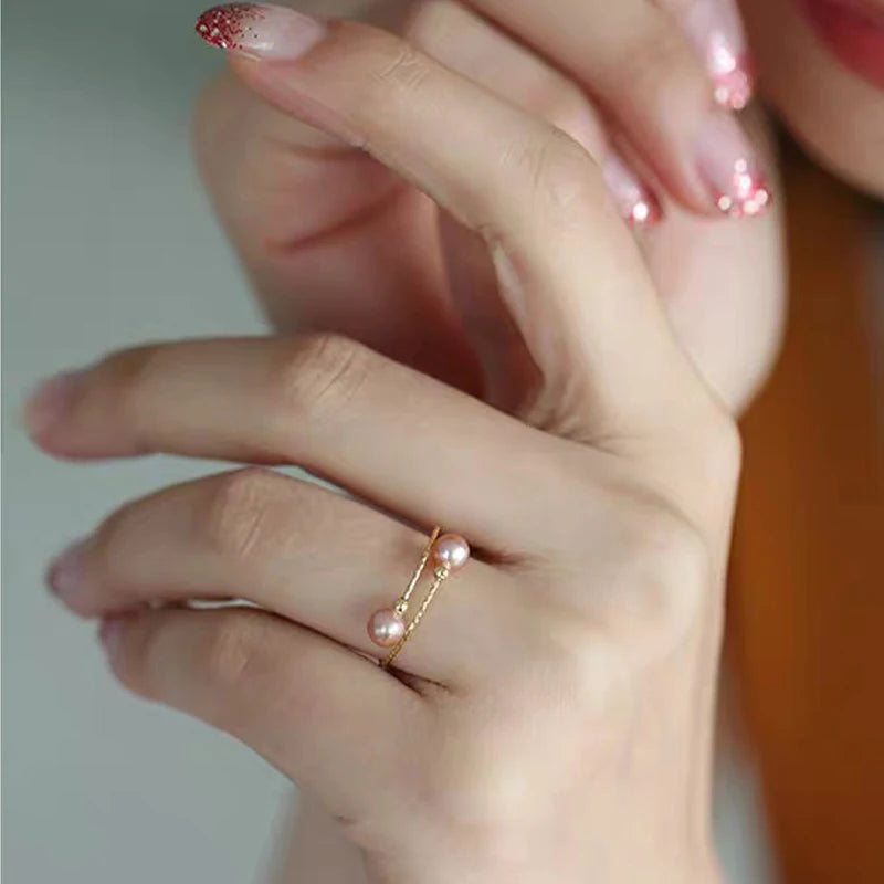 NYMPH Real 18K Yellow Gold Ring Purple Natural Freshwater Pearl Ring Pure AU750 For Women Fine Wedding Jewelry Gift J500