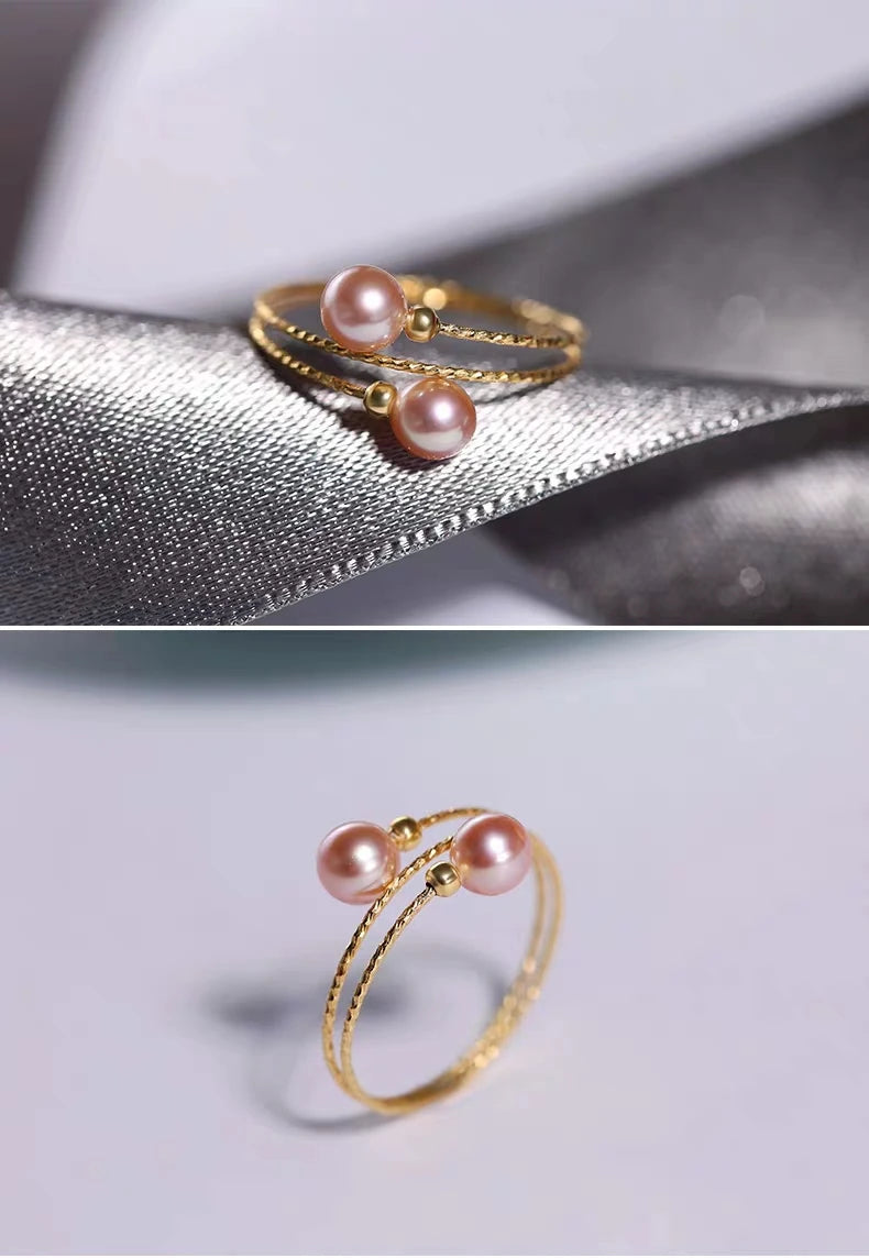 NYMPH Real 18K Yellow Gold Ring Purple Natural Freshwater Pearl Ring Pure AU750 For Women Fine Wedding Jewelry Gift J500