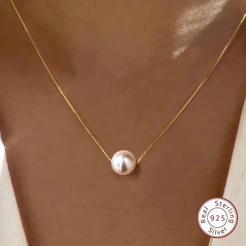 925 Sterling Silver Fashion Luxury White 6MM 8MM 10MM Mother of Pearl Pendant Necklace for Women Wedding Jewelry Accessories