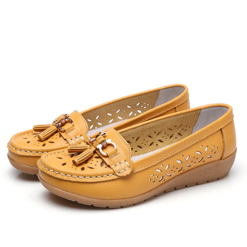 Women Wedge Flats Genuine Leather Slip On Loafers Moccasins Casual Shoes Luxury Brand Designs Big Size 41 42 43