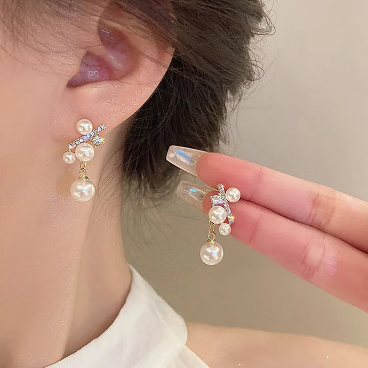 925 Silver Needle Korean Fashion Crystal Pearl Drop Earrings For Women Jewelry 2026 Trending New Luxury Zircon Women's Earrings