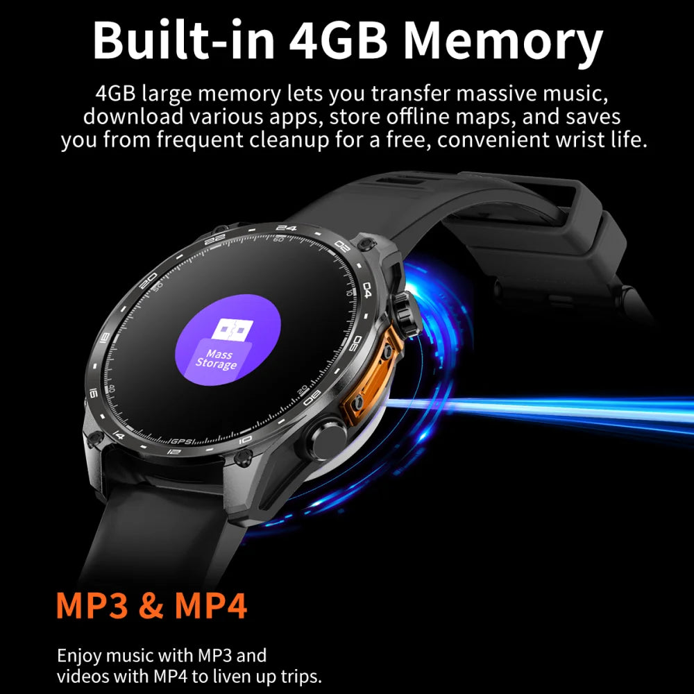 Men Sports GPS Outdoor Smart Watch App Download 4GB Memory Offline Map Waterproof MP3 MP4 LED Lighting Blue Tooth Smartwatch