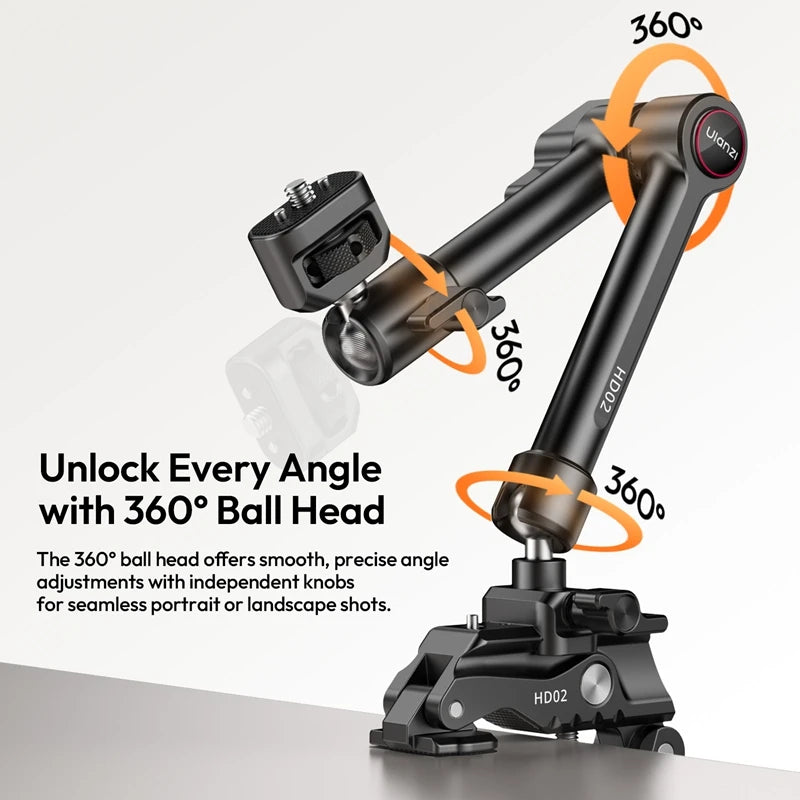 Ulanzi HD02 10-inch Magic Arm Kit for Outdoor Camera Photography Livestreaming Vlog with All-Direction Ball Head Adaptable Clamp