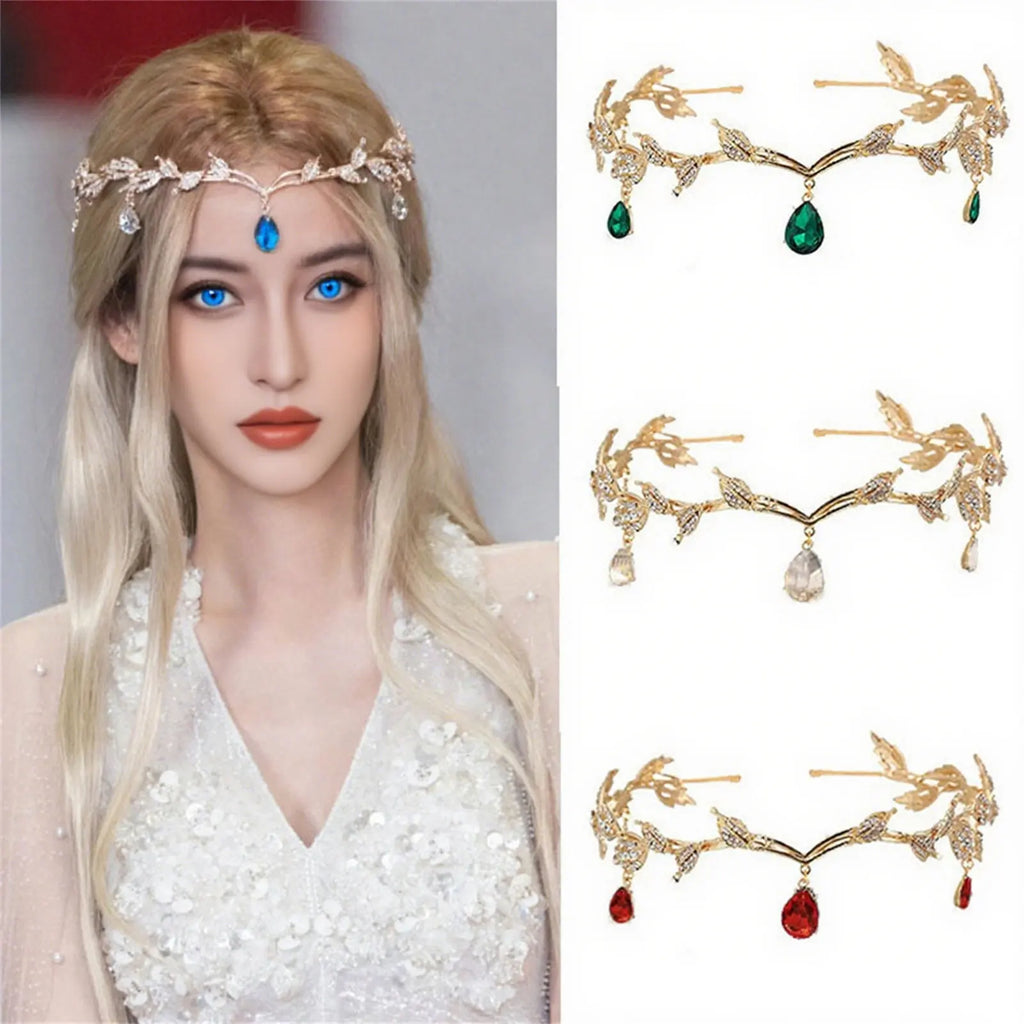 Bridal Crystals Tiara Crown Leaf Alloy Bridal Crown for Women Princess Headband Retro Rhinestone Hair Accessories