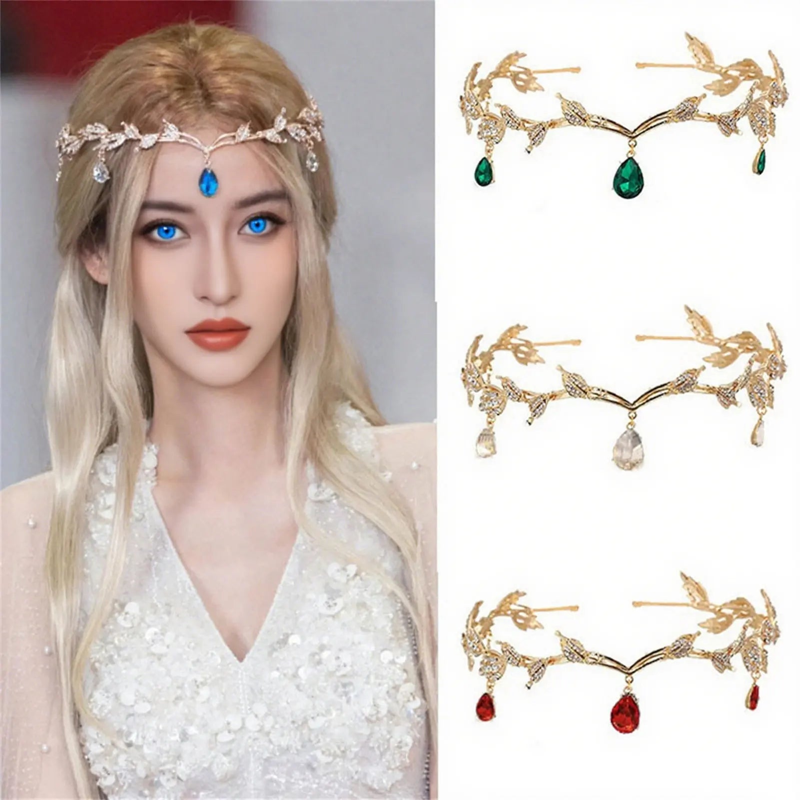 Bridal Crystals Tiara Crown Leaf Alloy Bridal Crown for Women Princess Headband Retro Rhinestone Hair Accessories