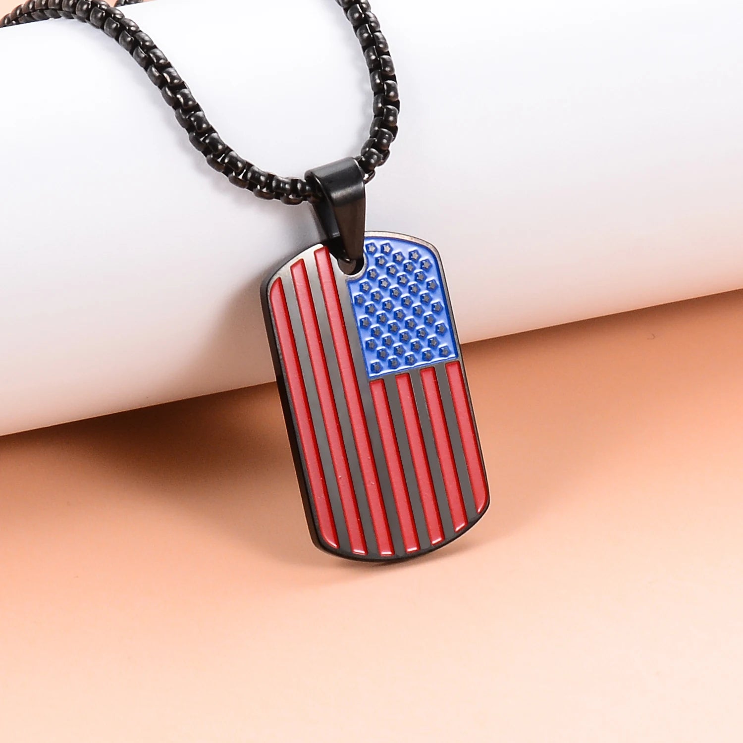 Stainless Steel Hip Hop American USA Flag personality Dripping oil Oval Military Card Box Chain Men's The Stars Jewelry