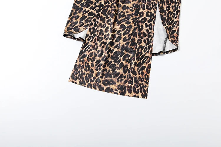 Weird Puss Leopard Print Women Dress Y2K Sexy Deep V-Neck Ruched Ribbon Skinny High Split Nightclub Party Fall Hipster Vestidos