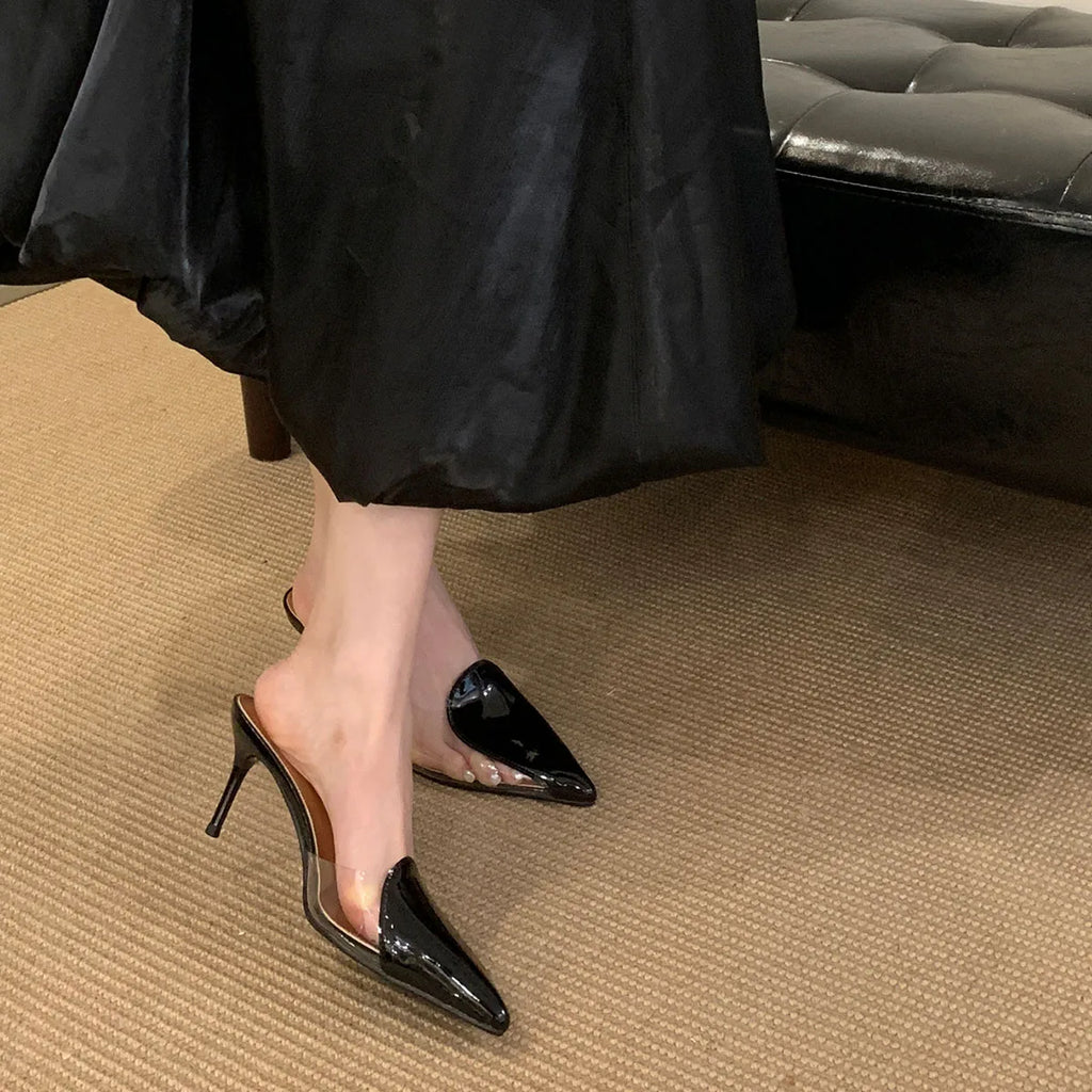 Heart Shaped Women Pumps Elegant Pointed toe Transparent PVC Slingbacks Stiletto High heels Party Shoes