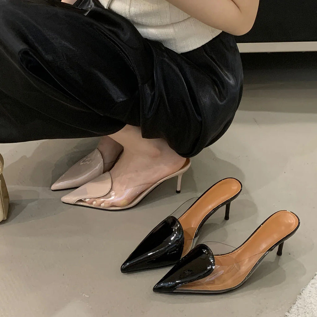 Heart Shaped Women Pumps Elegant Pointed toe Transparent PVC Slingbacks Stiletto High heels Party Shoes