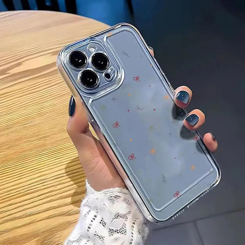 Of Color Geometry Bowknot Transparent Phone Case For iPhone 16 15 14 13 12 11 Pro Max XR XS MAX 7 8 PLUS MINI Y2K Silicone Cover