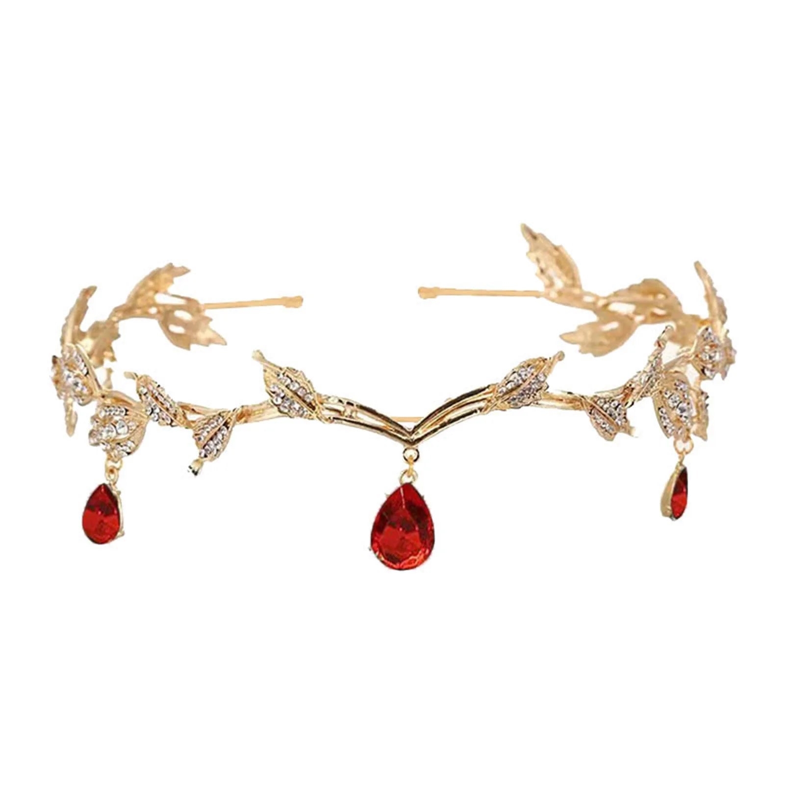 Bridal Crystals Tiara Crown Leaf Alloy Bridal Crown for Women Princess Headband Retro Rhinestone Hair Accessories