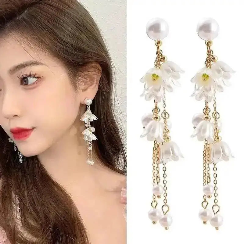925 Silver Needle Korean Fashion Crystal Pearl Drop Earrings For Women Jewelry 2026 Trending New Luxury Zircon Women's Earrings
