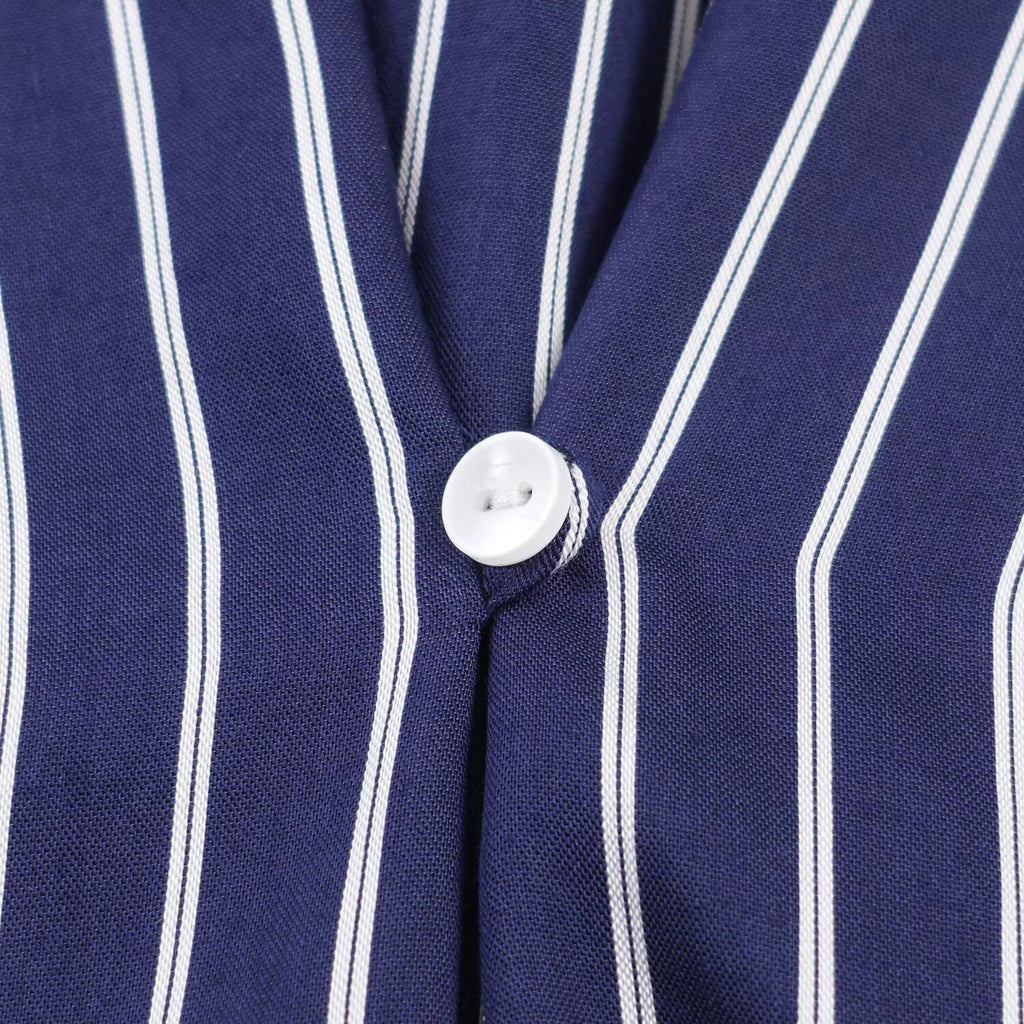 European and American style spring and summer new product women's clothing lapel bubble sleeve casual commuting striped shirt