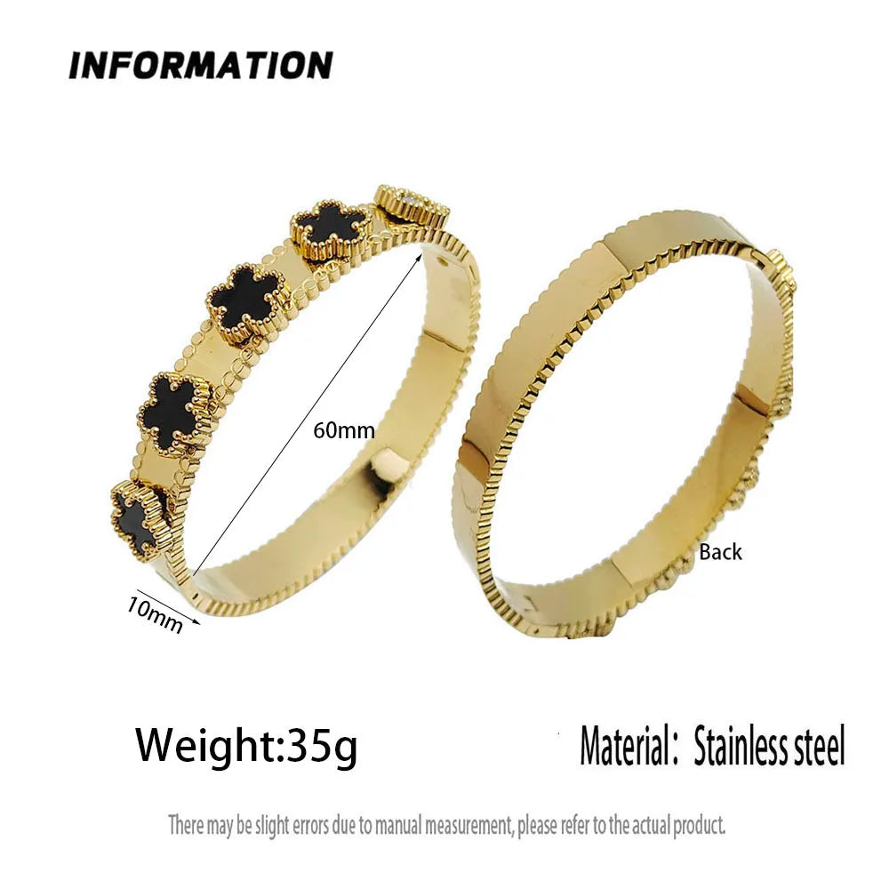 Charming five-leaf clover color shell gold-plated stainless steel women's bracelet, waterproof and rust-free, worn by couples
