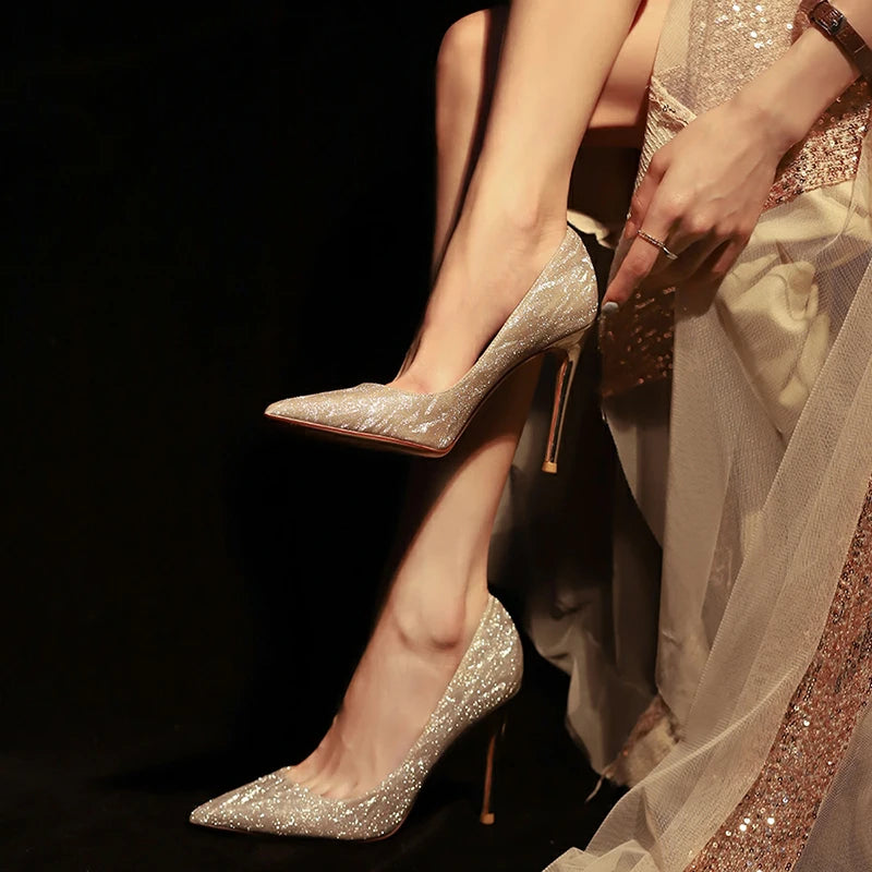 Luxury Gold Silver Women Pumps Shoes Spring Pointed Toe High Heels Party Wedding Shoes Woman Stiletto Heels Designer Shoes