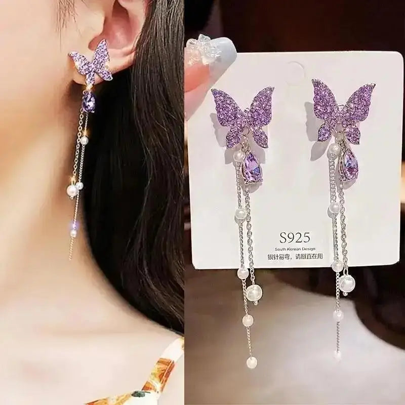 925 Silver Needle Korean Fashion Crystal Pearl Drop Earrings For Women Jewelry 2026 Trending New Luxury Zircon Women's Earrings
