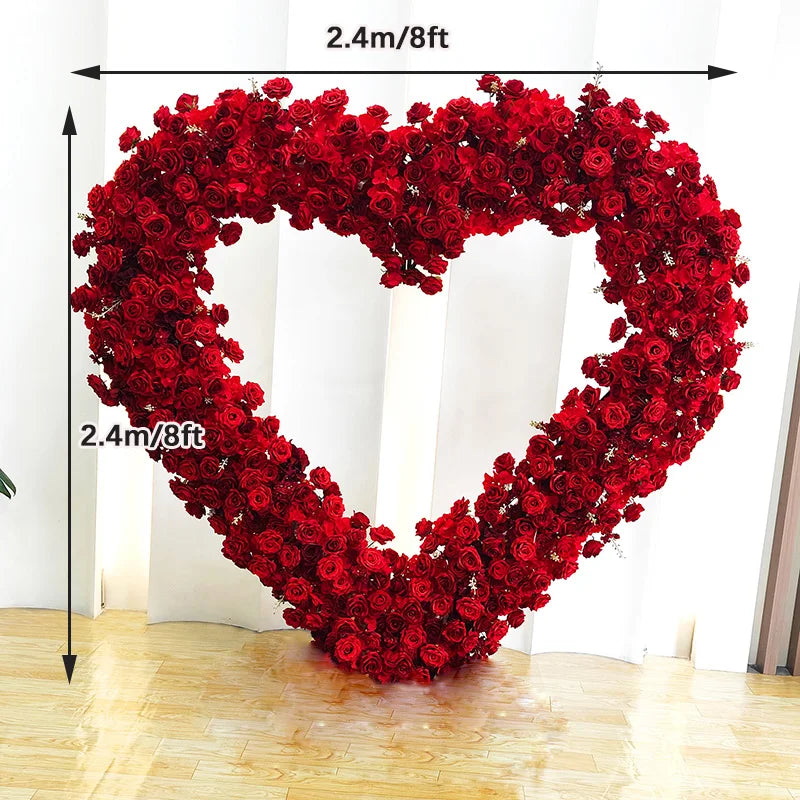 200CM Wholesale Artificial Silk Flower Red White Arched Heart Shaped Wedding Arched Rose Heart Shaped Arched Flower Background