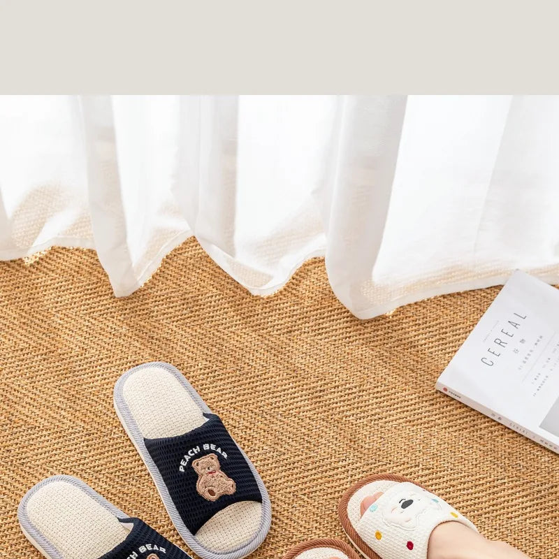 Home Linen Slippers Women's Four Season Sweat Absorbing Cotton Linen Cloth Slippers Cute and Casual PVC Toe Slippers Sandals