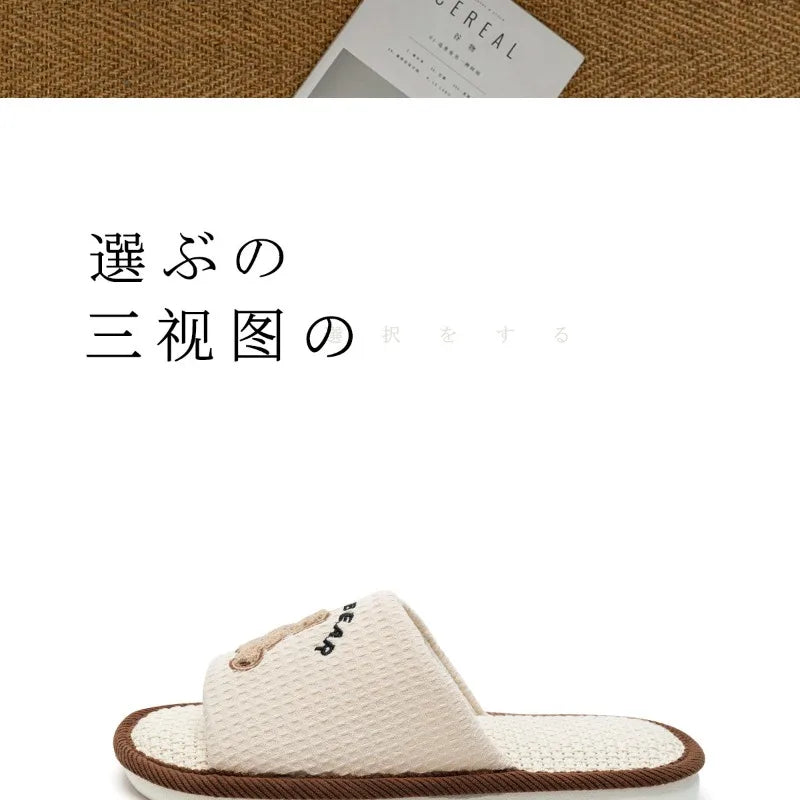 Home Linen Slippers Women's Four Season Sweat Absorbing Cotton Linen Cloth Slippers Cute and Casual PVC Toe Slippers Sandals