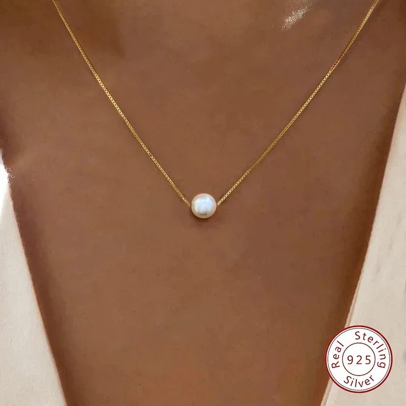 925 Sterling Silver Fashion Luxury White 6MM 8MM 10MM Mother of Pearl Pendant Necklace for Women Wedding Jewelry Accessories