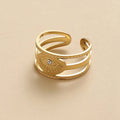 Geometric Zircon Rings For Women Gold Color Stainless Steel Flower Heart Hollow Multilayer Adjustable Open Rings Jewelry Gifts