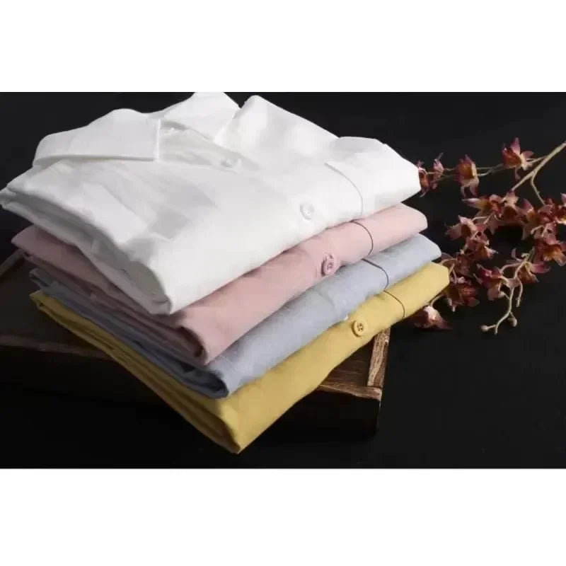 Plus Size Women Tops Blouses Loose Breathable Midi clothing Korean Casual Shirts Women Simple Solid Female Long Sleeved Blouses