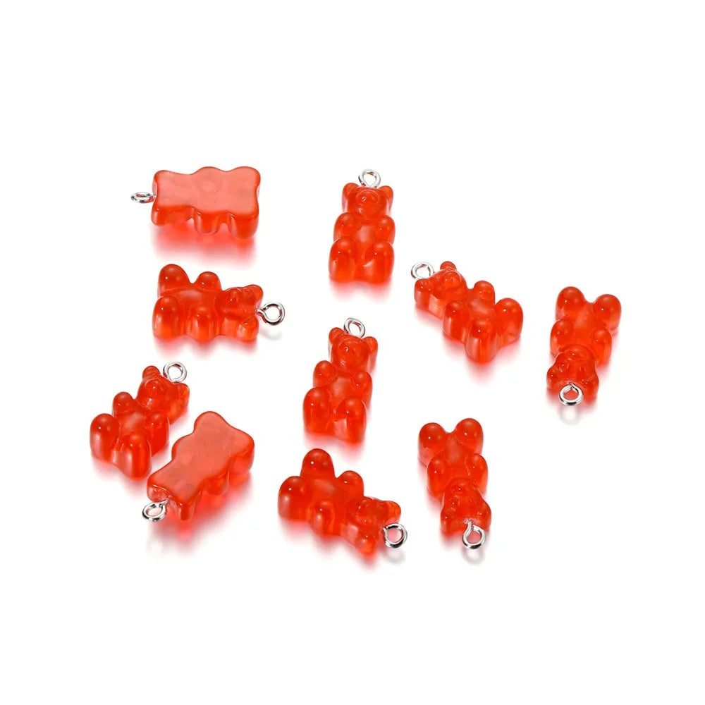 20Pcs 6 Color Colorful Bear Charms Resin Cabochons Glitter Gummy Candy Necklace Keychain Pendant DIY Making Accessories New